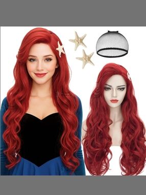 Long Wavy Deep Red Women's Fashion Wig